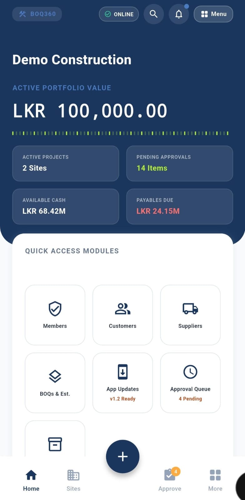 BOQ360 Construction Portfolio Dashboard